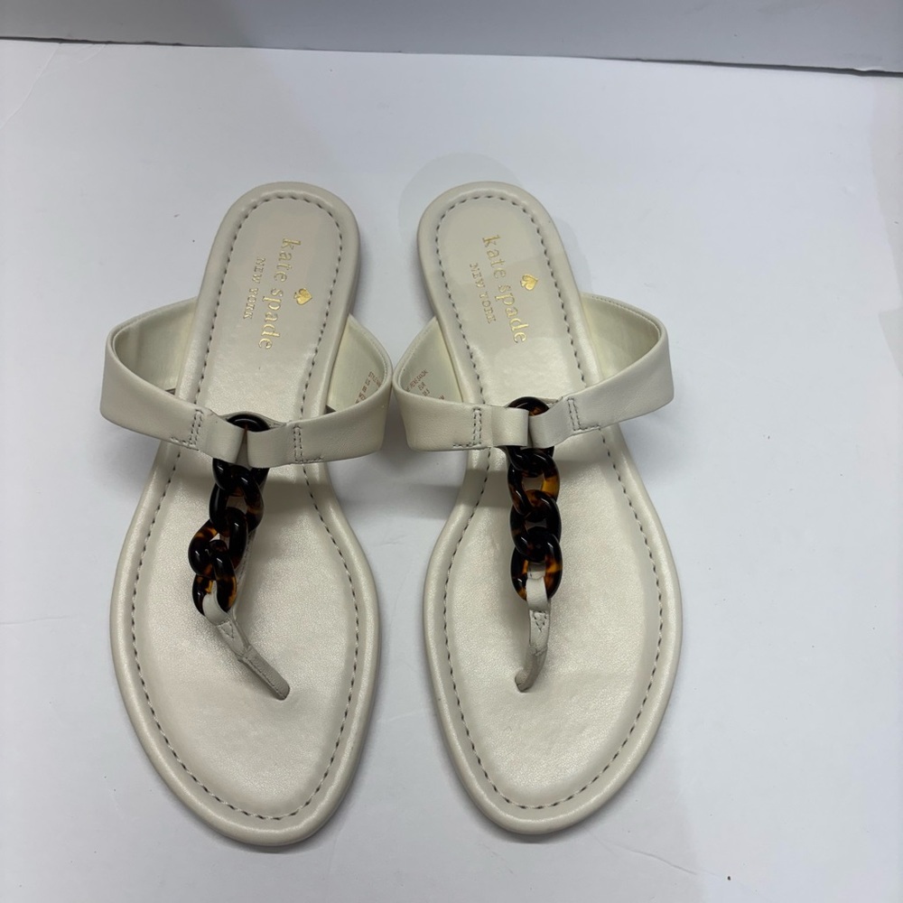 Kate Spade Ivory Sandals with Tortoise Detail